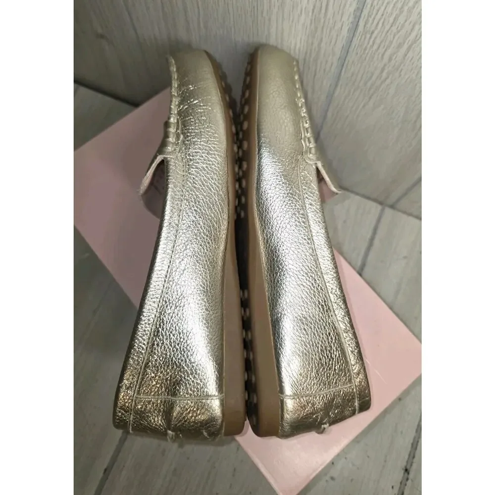 Kate Spade Wendi Pale Gold Metallic Leather Loafer Flats Women’s 8B Comfort Shoe